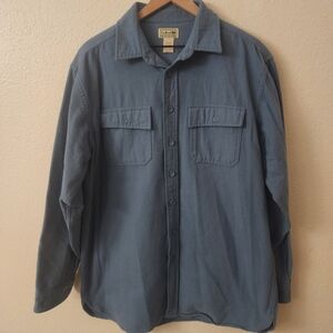 Vintage LL Bean 100% Cotton Heavyweight Blue Button Down Shirt Mens Large + Tall